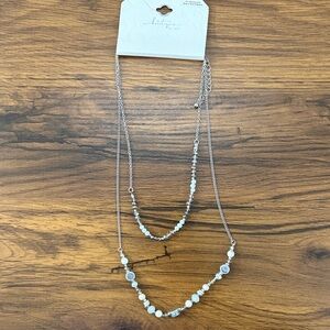 BKE Silver and White Layered Necklace